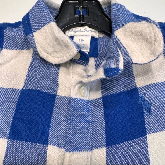 RALPH LAUREN BLUE PLAID COTTON TWILL SHIRT DRESS SIZE 24 MONTHS - Picture 9 of 10